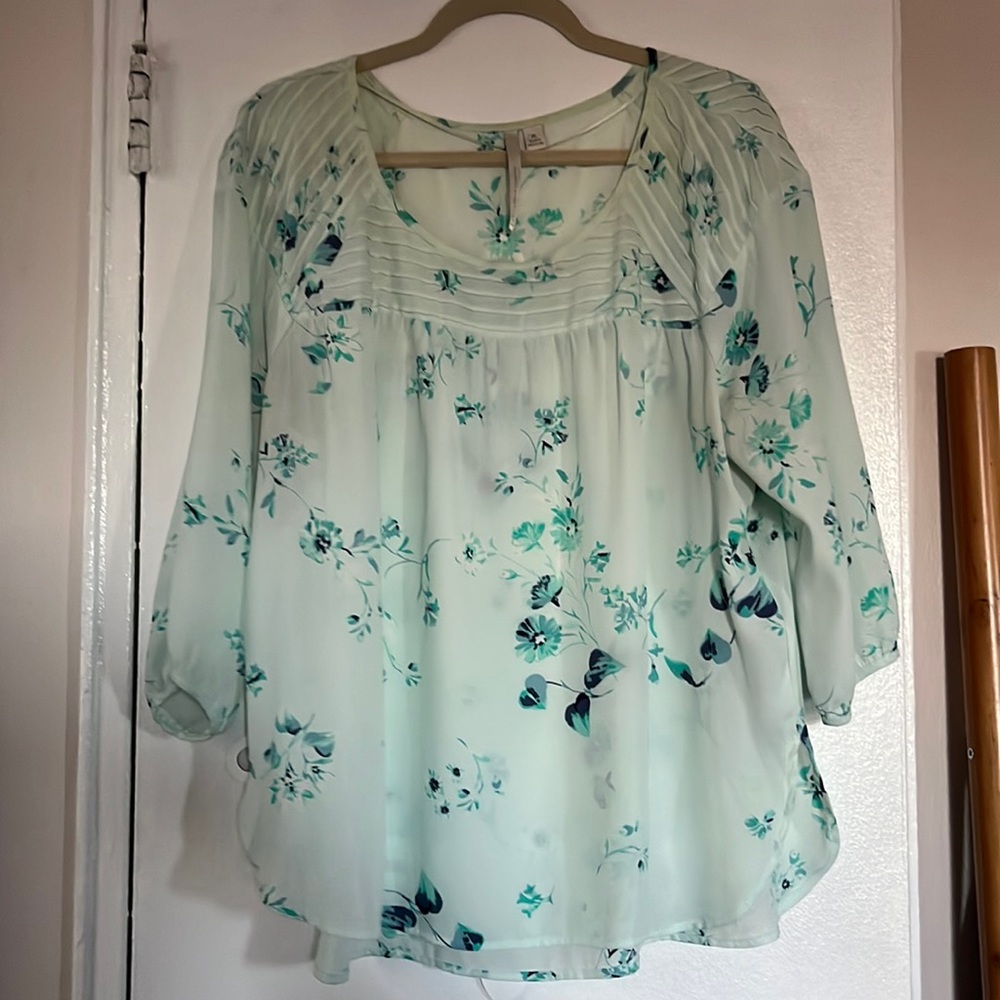 Teal blue floral peasant top
